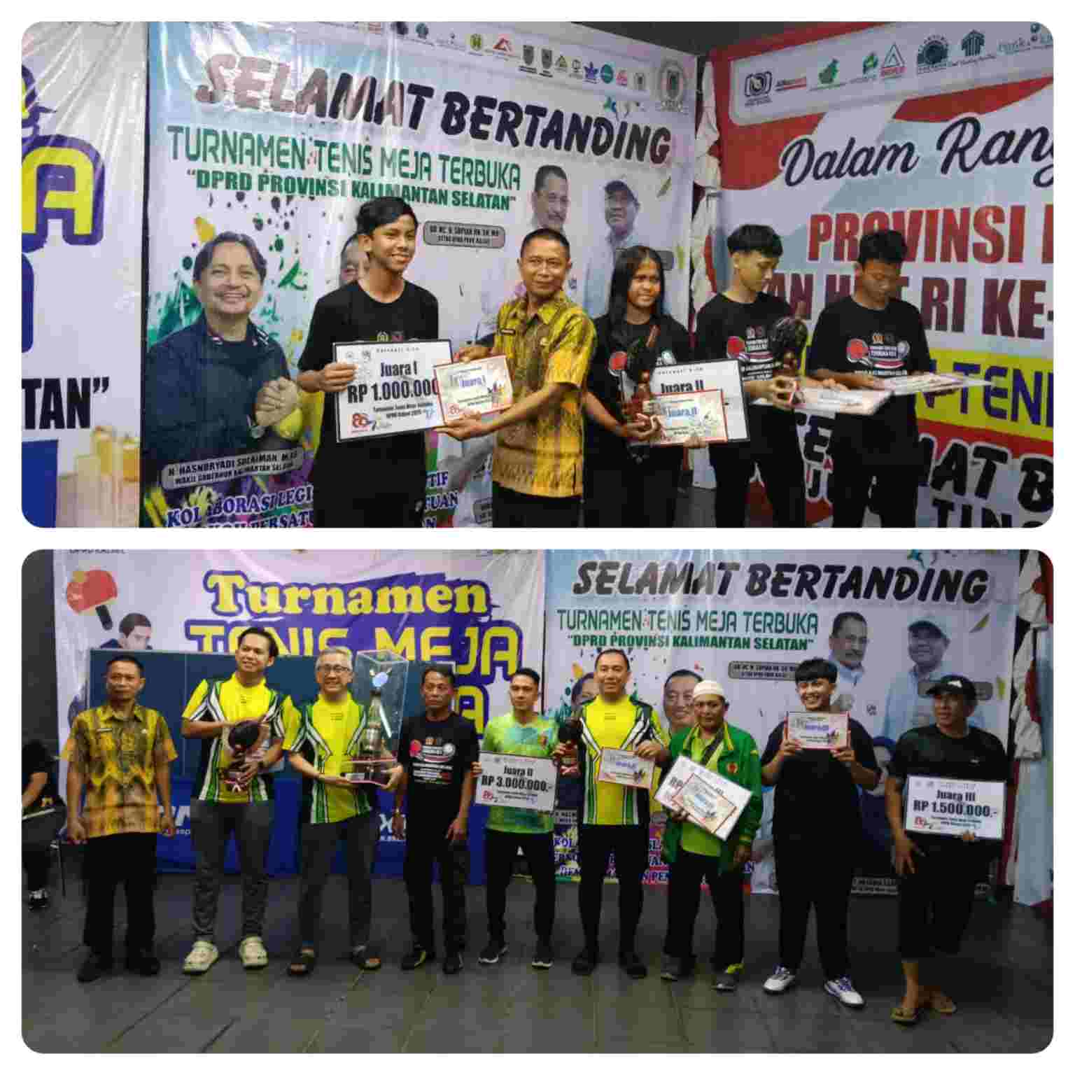 Yosi Abdillah Pelajar SMPN 5 dan Duet Gilang-Dr Awang Sama-Sama Sabet Juara I di Turnamen Tenis Meja Terbuka ke-V DPRD Kalsel